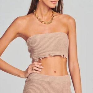 NWT SER.O.YA Ember Distressed natural knit strapless bandeau tube crop top